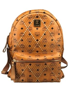 MCM Cognac Studded Backpack Streetwear Student Travel Designer Bag Purse Tote